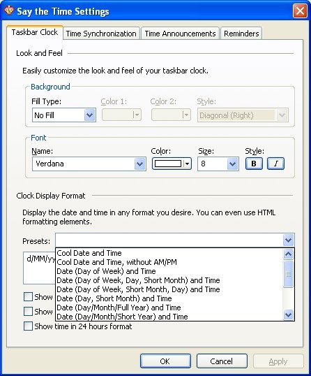 Say The Time: Clock display settings